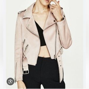 Zara light pink suede Moto jacket in size XS